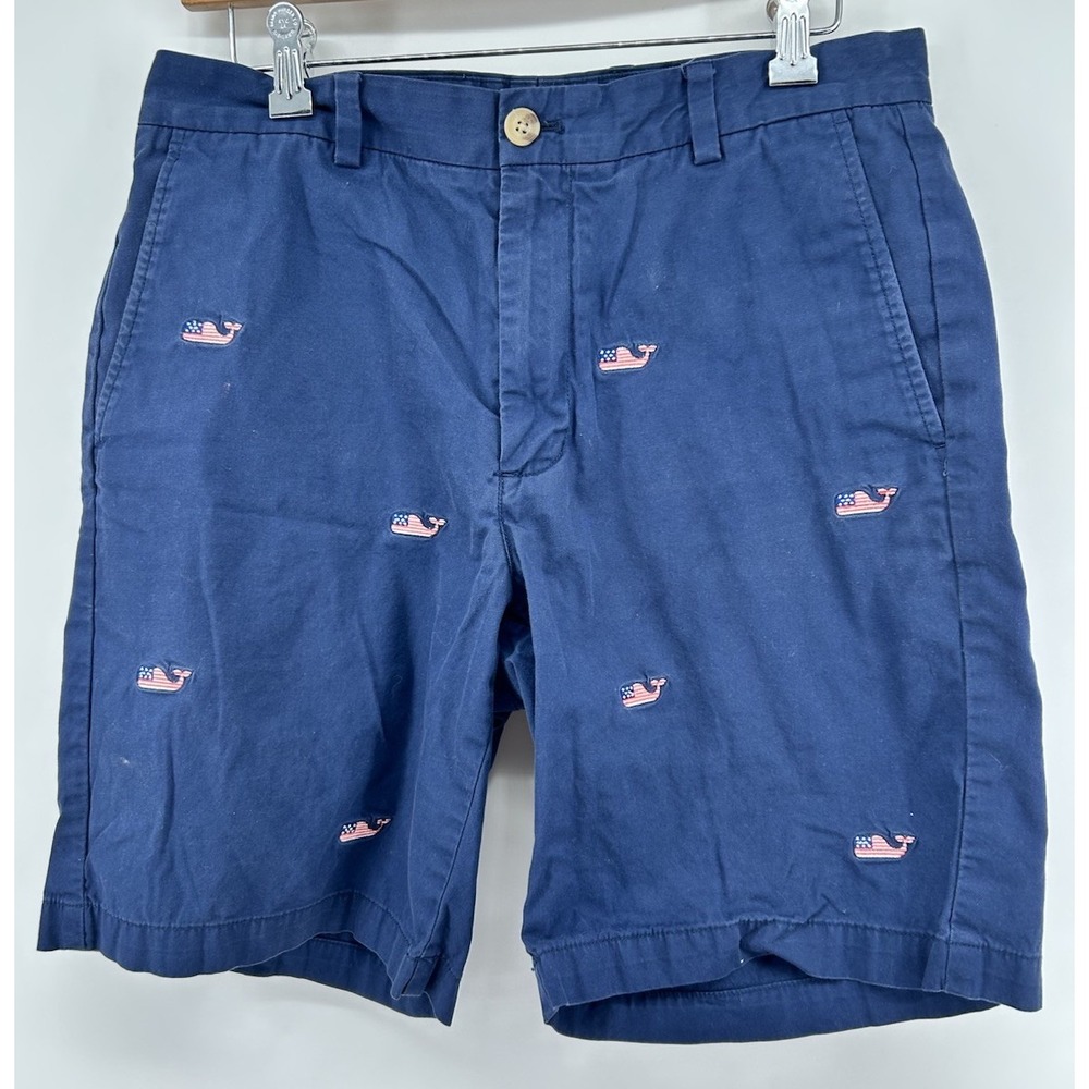 Vineyard Vines‎ Breaker Shorts Embroidered US Flag Whale Logo Blue Mens 32